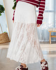Floral Sheer Lace Flowy Maxi Skirt