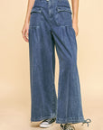 Davi & Dani Drawstring Hem Wide Leg Mid Rise Jeans