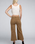 Zenana Acid Washed High Waist Frayed Hem Straight Pants