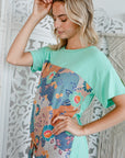 e Luna Solid Floral Mixed Boxy Top