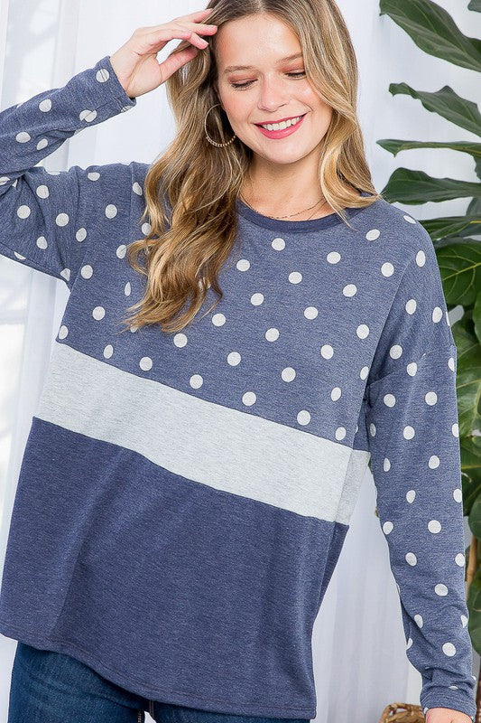 e Luna PLUS Polka Dot Solid Colorblock Top