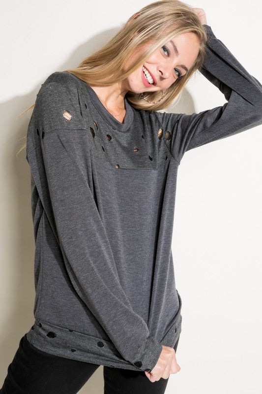 e Luna Distressed French Terry Sweatshirts