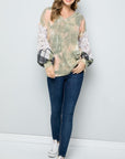 Celeste Full Size Tie-Dye V-Neck Printed Sleeve Blouse