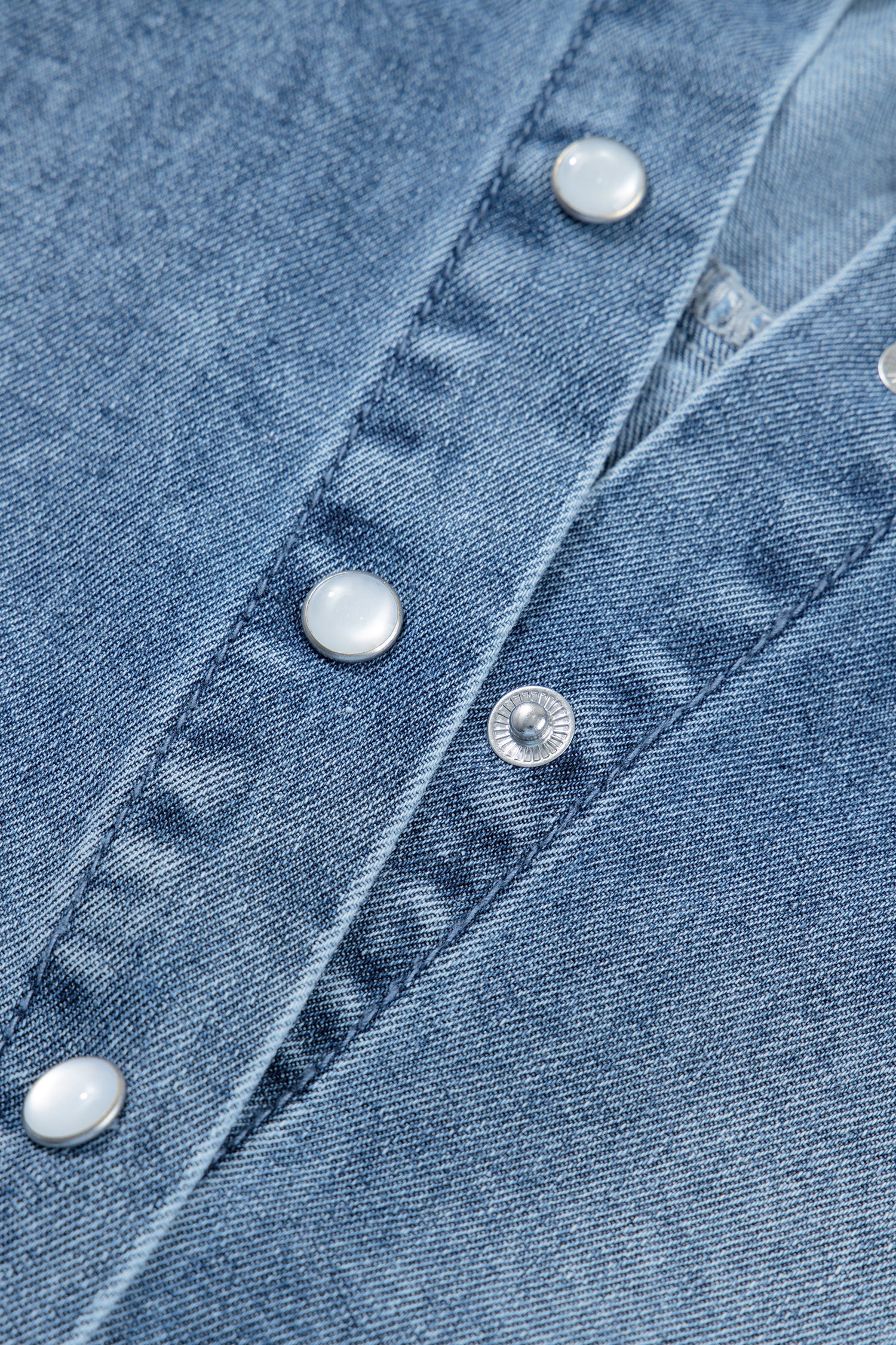Denim Frilled Short Sleeve Snap Button Shirt