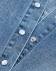 Denim Frilled Short Sleeve Snap Button Shirt