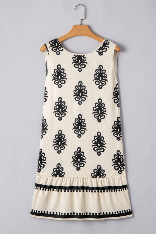 Geometric Sleeveless Hollow Bow-Back Mini Dress