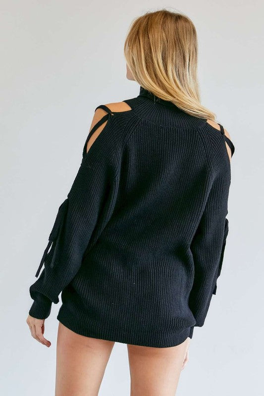 Davi &amp; Dani Turtle Neck Cutout Long Sleeve Sweater - Online Only