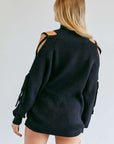 Davi & Dani Turtle Neck Cutout Long Sleeve Sweater - Online Only