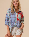 BiBi Color Block Plaid Button Down Shirt