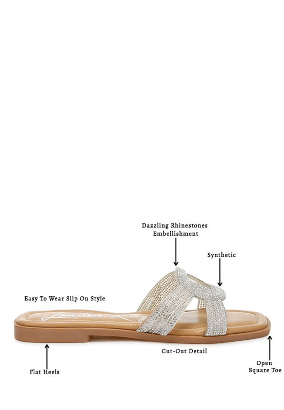 Minople Rhinestones Embellished Flat Sandals