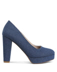 Kostur Denim Block Heel Pumps