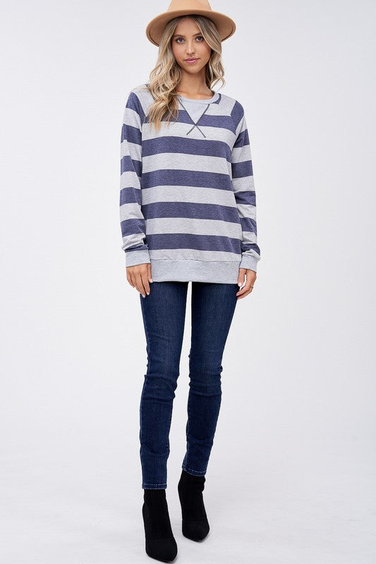 Plus Big Stripe Sweatshirt Top - Online Only