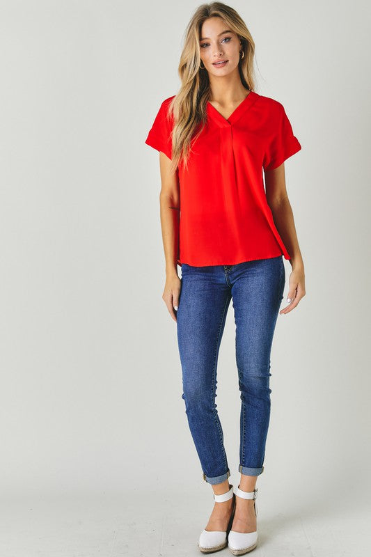 Davi &amp; Dani V-Neck Dolman Sleeve Solid Basic Top