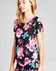 e Luna Floral Print Twist Bottom Tunic Top PLUS