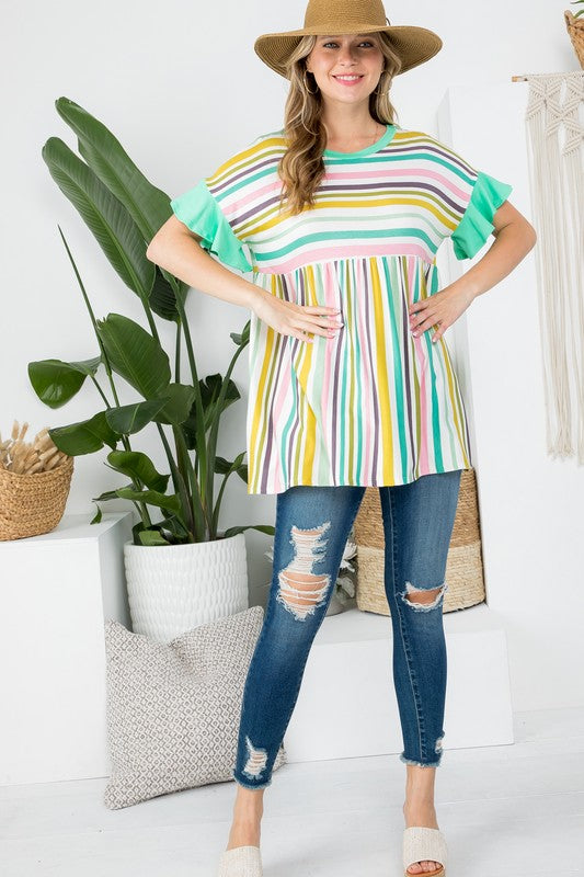 e Luna PLUS Striped Babydoll Tunic Top