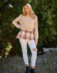 And The Why Full Size Double Layered Plaid Contrast Sweatshirt