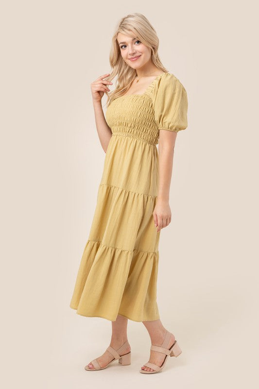 Lilou Tiered Long Dress with Puff Sleeves