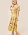 Lilou Tiered Long Dress with Puff Sleeves