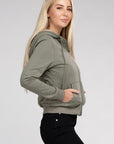 Fuzzy Trim Zip-Up Crop Hoodie