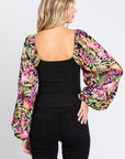 ODDI Full Size Floral Balloon Sleeve Blouse