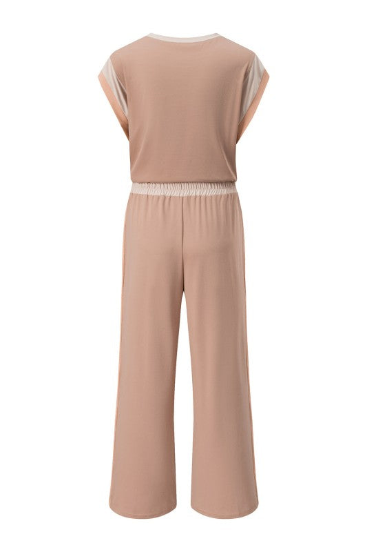 Colorblock Cap Sleeve Tee and Pants Set