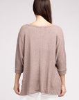 Zenana 3/4 Sleeve V-Neck Hi-Low Hem Jacquard Sweater