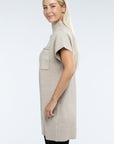 ZENANA Mock Neck Short Sleeve Sweater Dress with Pocket