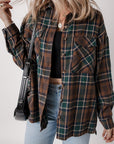 Women's Plaid Print Pockets Buttoned Shirt Jacket