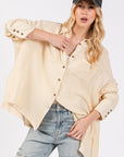 SAGE + FIG Frayed Hem Side Slit Button Down Shirt