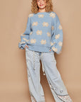 POL Daisy Pattern Drop Shoulder Sweater