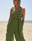 Davi & Dani Washed Multi Smocked Detail Tie Straps Jumpsuit