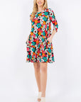 Celeste Full Size Floral Three-Quarter Sleeve Dress with Pockets