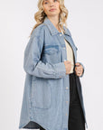 Mittoshop Light Wash Patch Pocket Longline Denim Jacket