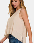 Zenana Exposed Seam Slit Round Neck Tank