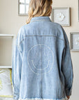 First Love Smile Face Button Down Raw Hem Denim Jacket