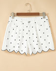 Polka Dot Denim Embroidered Scallop Hem Shorts