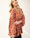 Celeste Full Size Floral V-Neck Balloon Sleeve Blouse