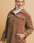 Love Tree Corduroy Button Up Jacket with Sherpa Inside