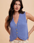 Annie Wear Crochet Trim Button Down Sweater Vest