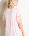 e Luna Striped Lace Patch Boxy Top