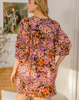 ODDI Full Size Floral Tied Neck Mini Dress