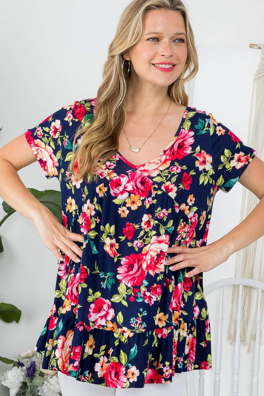 e Luna Allover Floral Print Babydoll Top