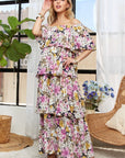 ADORA Layered Floral Off-Shoulder Short Sleeve Maxi Dress