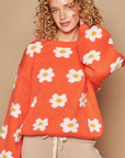 POL Daisy Pattern Drop Shoulder Sweater