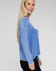 Zenana Washed Ribbed Dolman Sleeve Round Neck Top