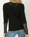 Henley Neck Tee with Lace Trim