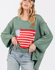 SAGE + FIG Full Size American Flag Patch Drop Shoulder T-Shirt