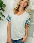 e Luna Plaid Striped Mixed Boxy Top