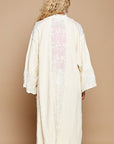 POL Flower Lace Trim Open Front Longline Cardigan