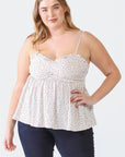 Zenobia Plus Size Frill Smocked Floral Sweetheart Neck Cami